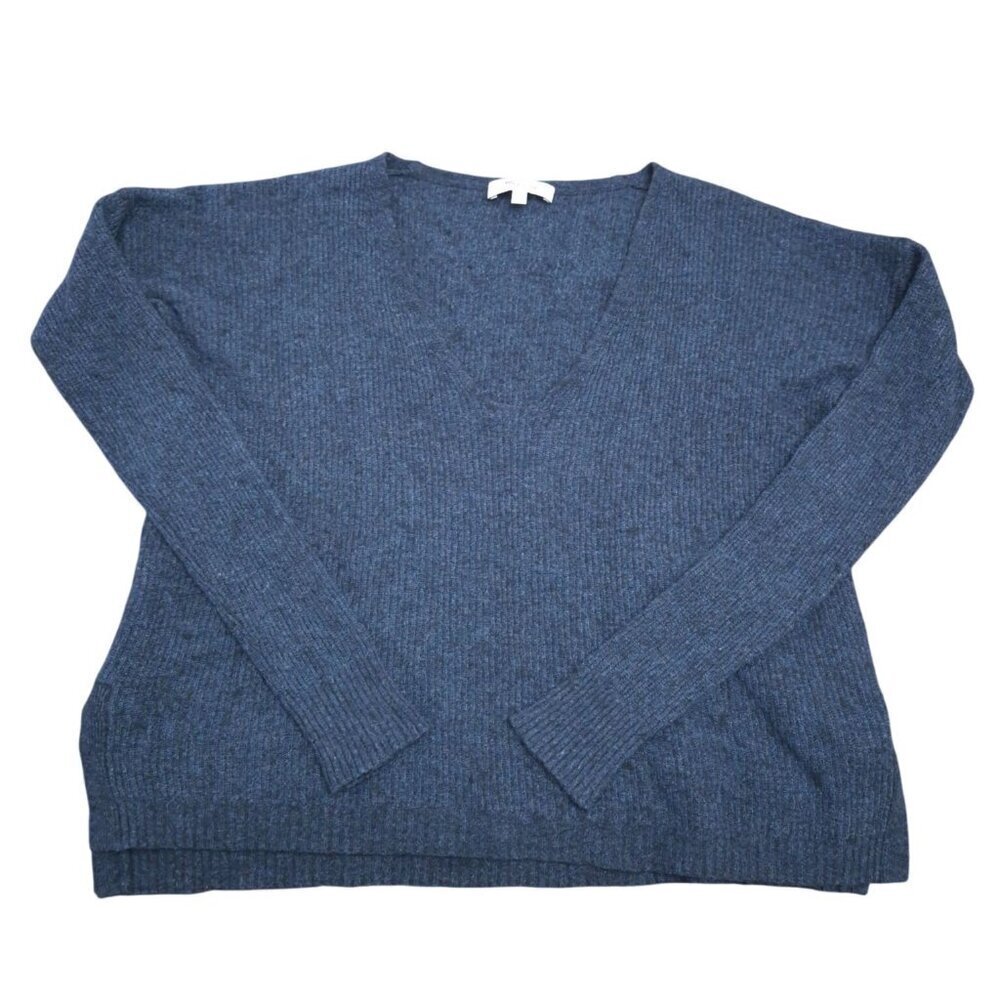 Madewell Womens XS Blue V Neck Sweater Merino Wool Blend Ribbed Long Sleeve.